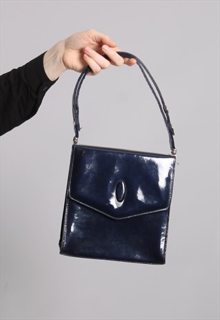 VINTAGE 60S BLUE SHINY PATENT LEATHER BOX BAG