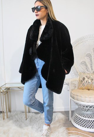 VINTAGE COAT FAUX FUR BLACK