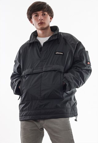VINTAGE ELLESSE TECH PULLOVER FLEECE LINING COAT 90S GREY