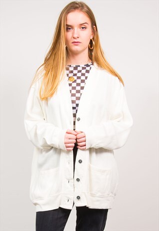 VINTAGE 90'S WHITE COLLEGE STYLE CARDIGAN