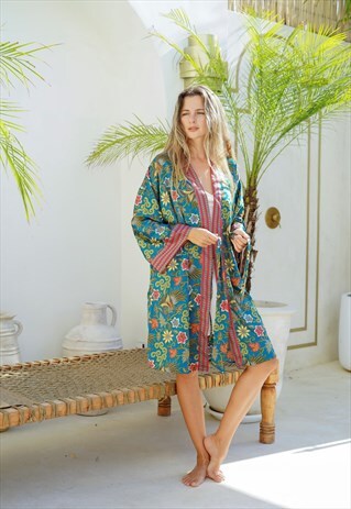 Cyan Green Luxury Kimono Robe  