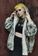 ROUGH BLEACH FLEECE HOODIE WASHED OUT FAUX FUR JACKET GREY