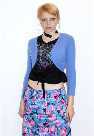 90S EMILIO PUCCI KNITWEAR BLUE FITTED CROP CARDIGAN SUMMER