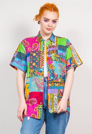 VINTAGE 90'S COLOURFUL PAISLEY PRINT SHORT SLEEVE SHIRT