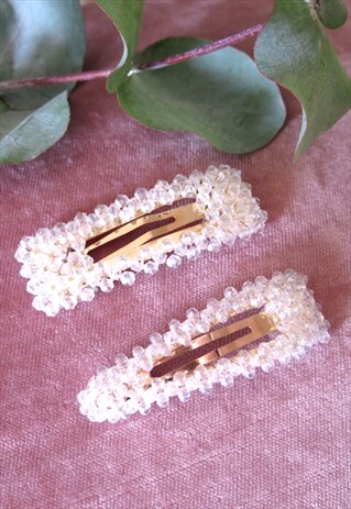 2 PACK, CLEAR PEARL RESIN BARRETTE HAIR CLIP