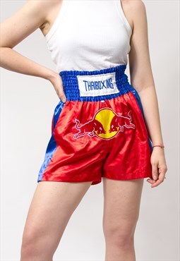 Red Bull Thaiboxing shorts in red blue vintage embroidered