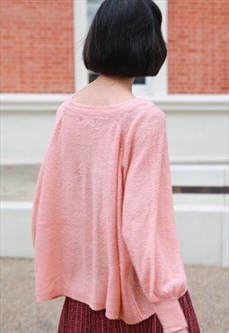 Knitted Plain Colour Brushed Bell Sleeves Jumper