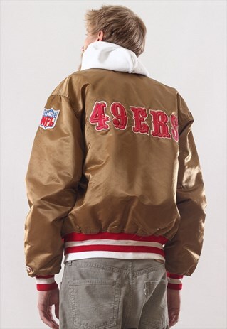 90S VINTAGE MENS STARTER 49ERS BIG LOGO BOMBER SATIN JACKET