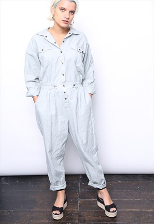 VINTAGE 90S OFF WHITE BOILER SUIT WORKWEAR JUMPSUIT