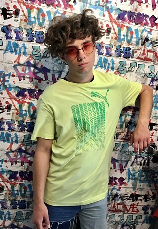 YELLOW AND GREEN BRIGHT 90S PUMA TSHIRT