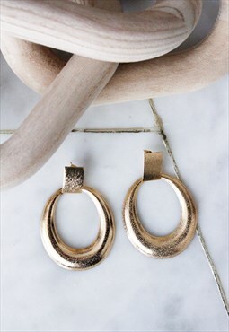 Gold Vintage Style Round Door Knocker Stud Earrings