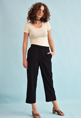 90'S RETRO HIGH WAIST LINEN-LIKE SHORT CUT TROUSERS