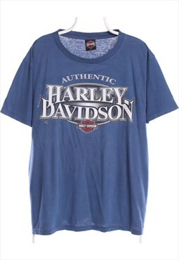 Harley Davidson 90's Spellout Short Sleeve T Shirt Large Blu