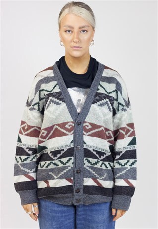 VINTAGE 90S PATTERNED KNIT CARDIGAN