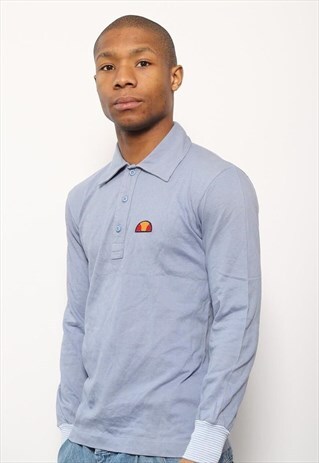 VINTAGE ELLESSE LOGO LONG SLEEVED POLO SHIRT BLUE