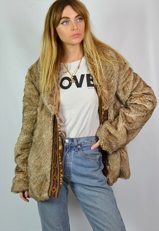 VINTAGE LIGHT BROWN BLONDE FAUX FUR JACKET