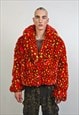 Red leopard coat faux fur animal print jacket cropped bomber