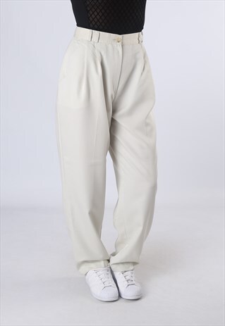 HIGH WAISTED TROUSERS PLAIN WIDE TAPERED LEG UK 10 (DW4E)