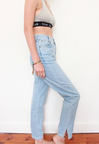 VINTAGE 90S VERY HIGH WAISTED SLIM BLUE MOM JEANS W27 L30
