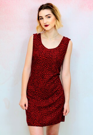1990S VINTAGE RED LEOPARD PRINT MINI DRESS