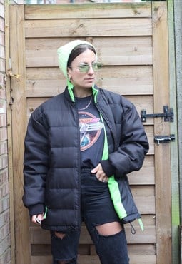 Vintage 1990s Adidas puffer jacket in black and neon green