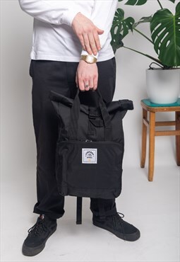 Junkbox Roll-Top rucksack in Black w Old School Logo patch