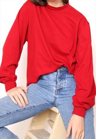 VINTAGE 90S RED POLO HIGH TURTLE ROLL NECK TOP