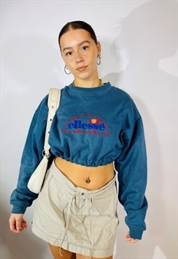 Vintage Size L Ellesse Cropped Sweatshirt in Blue