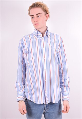 GIANFRANCO FERRE MENS VINTAGE SHIRT MEDIUM BLUE STRIPES 90'S