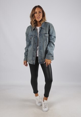 VINTAGE DENIM JACKET OVERSIZED FITTED UK L 14 (J91G)