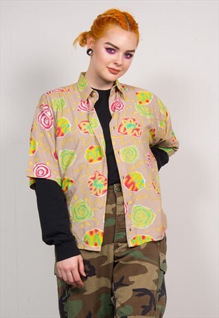 VINTAGE 90'S COLOURFUL SWIRL PATTERN SHORT SLEEVE SHIRT