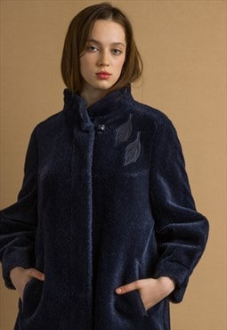 80s Woman Navy Blue Alpa ka Coat Maxi Winter Coat 6072