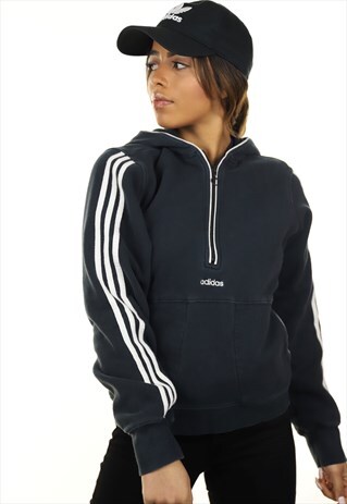 VINTAGE ADIDAS 1/4 ZIP HOODIE BLACK