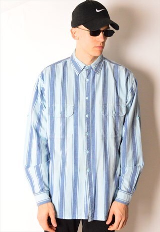 VINTAGE 90S BLUE STRIPED LONG SLEEVE SHIRT