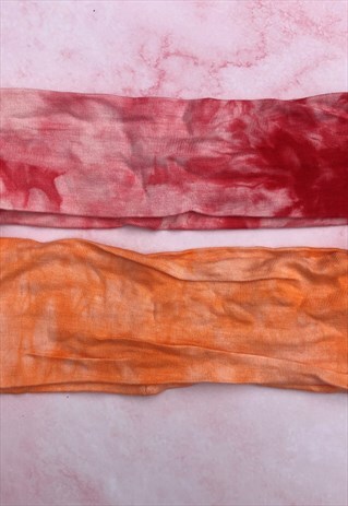ORANGE RED TIE DYE MARBLE COTTON HEADBAND BUNDLE