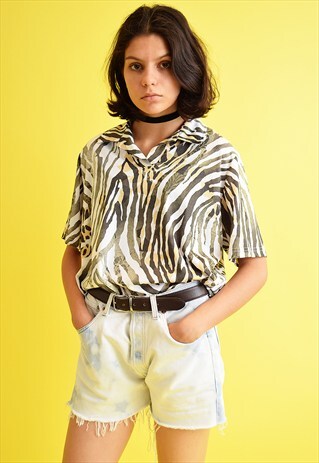 90'S RETRO ANIMAL PATTERN PRINT OVERSIZED JERSEY TOP TEE