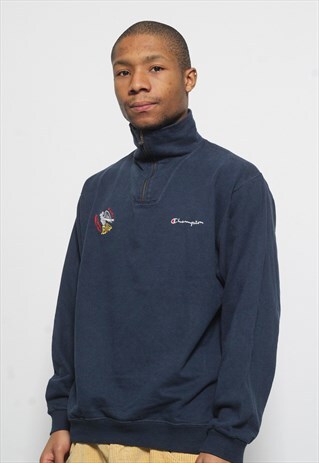VINTAGE CHAMPION 1/4 ZIP SWEATSHIRT BLUE