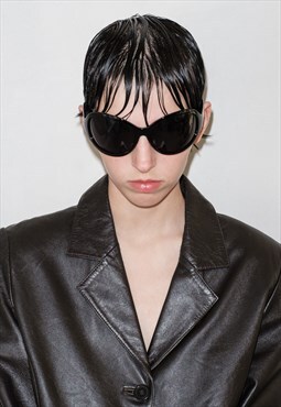 Y2K rave MUXA oversized oval sunglasses in pure black