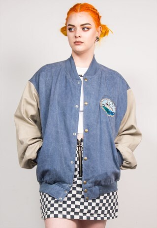 90'S VINTAGE DENIM EMBROIDERED BASEBALL JACKET
