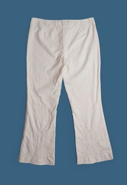 Vintage 90's Linen Cotton White Pants Flared Trousers