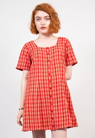VINTAGE 90'S ORANGE CHECK MINI DRESS