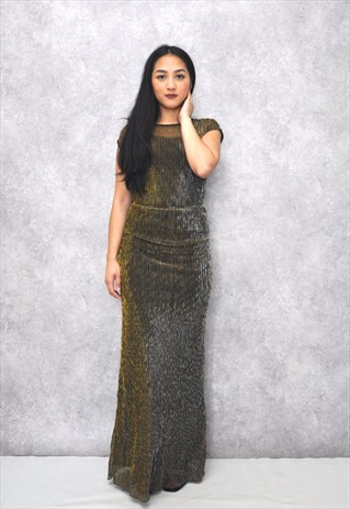 VINTAGE 1990S BLACK GOLD METALLIC MAXI DRESS