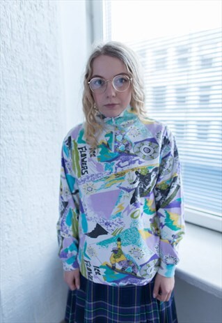VINTAGE 80'S MULTI COLOR PATTERNED HIGH COLLAR JUMPER
