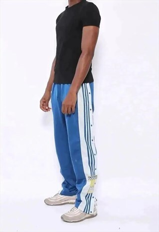 VINTAGE ADIDAS LOGO 3 STRIPE TRACK BOTTOMS POPPERS BLUE