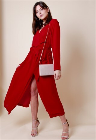 CHIFFON MIDI WRAP DRESS - RED