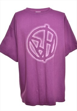 Vintage Purple Fruit Of The Loom Printed T-shirt - XL
