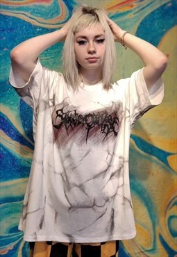 Graffiti slogan t-shirt tie-dye rock punk gradient tee white