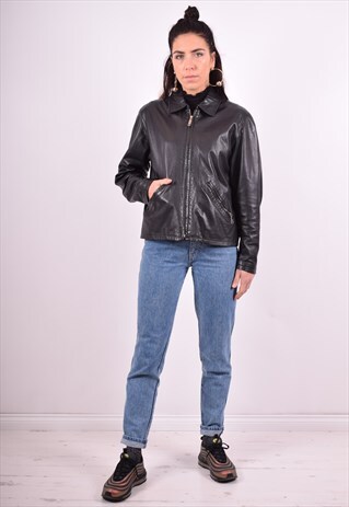 WOMENS VINTAGE LEATHER JACKET LARGE BLACK 90'S