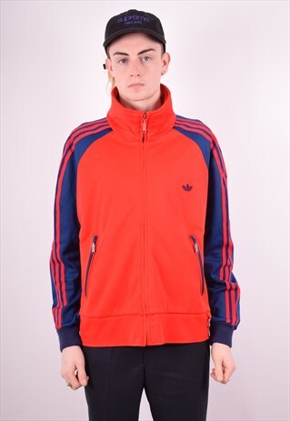 ADIDAS MENS VINTAGE TRACKSUIT TOP JACKET LARGE RED 90S