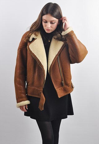 VINTAGE PREMIUM SHEEPSKIN SHEARLING FLYING / BIKER JACKET